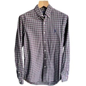 Ralph Lauren Men’s Oxford Blue Label Button Down Shirt Red Green Plaid, Small